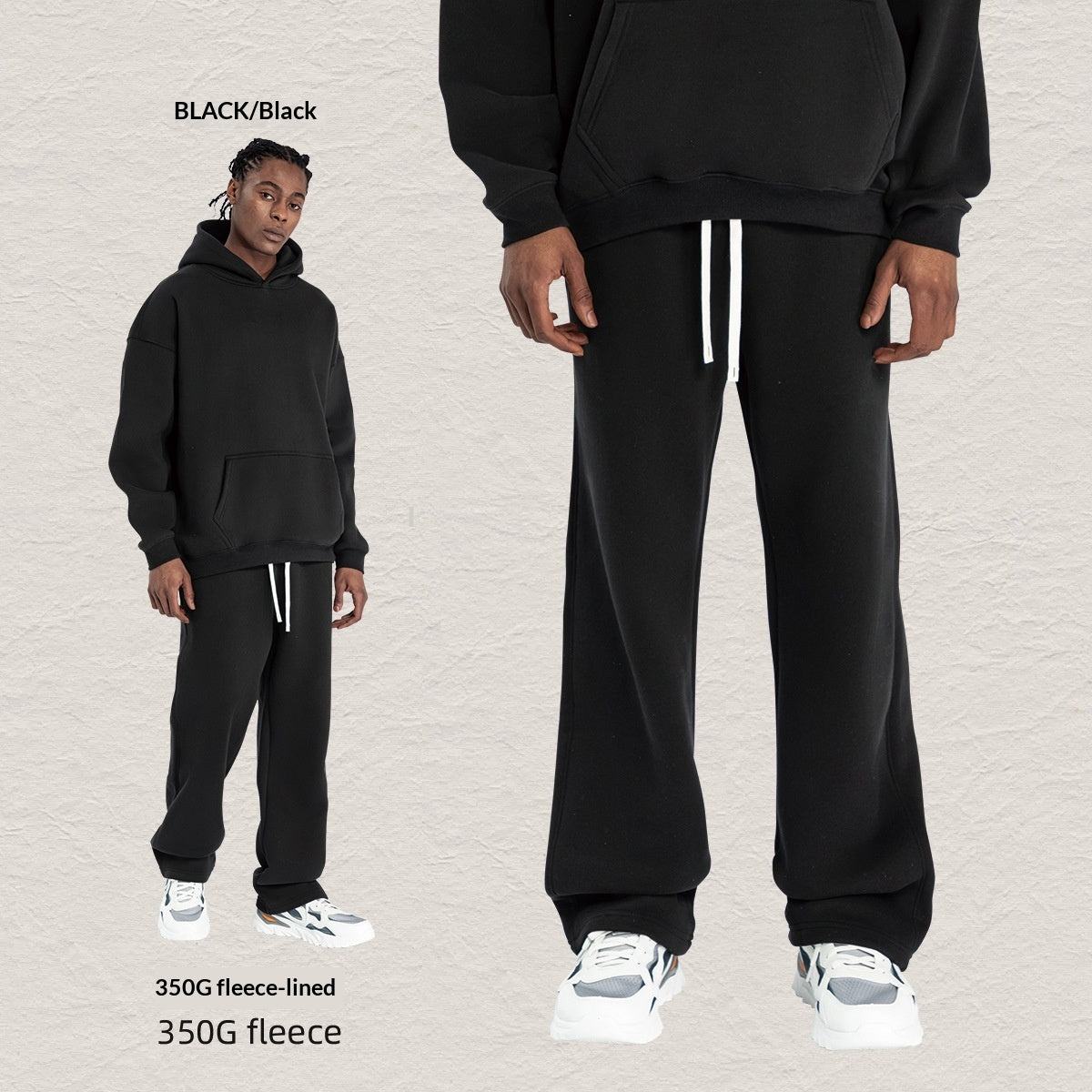 Men's Hooded Sweatshirt Fleece-lined Loose Sweatshirt Set