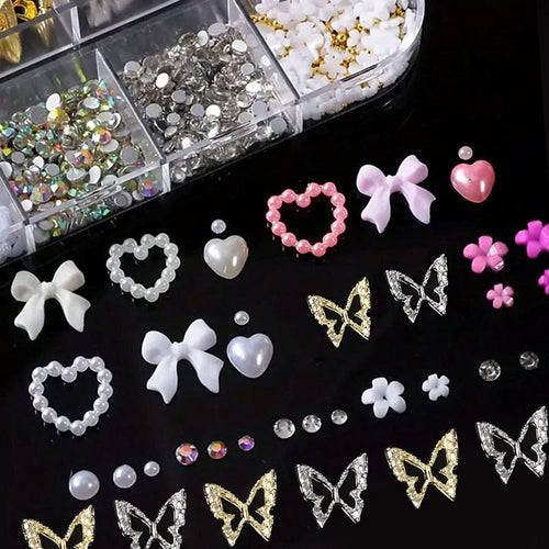 Bow Love Five Break Flower Pearl Resin Drill Nail Accessories
