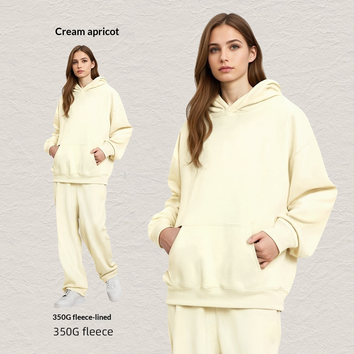 Men's Hooded Sweatshirt Fleece-lined Loose Sweatshirt Set